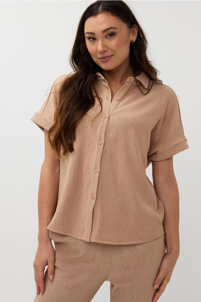 BLOUSE FANCY CRINKLE SP25 30016 183 Dark Sand